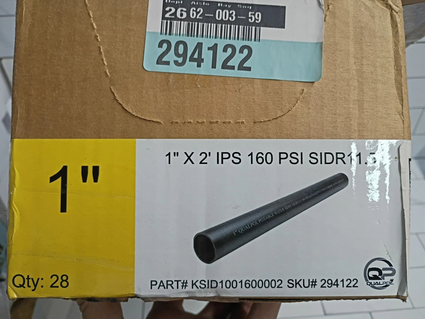 1" x 2' 160 psi Polyethylene Pipe SIDR11.5, Qty 28. SKU#294122 New OB