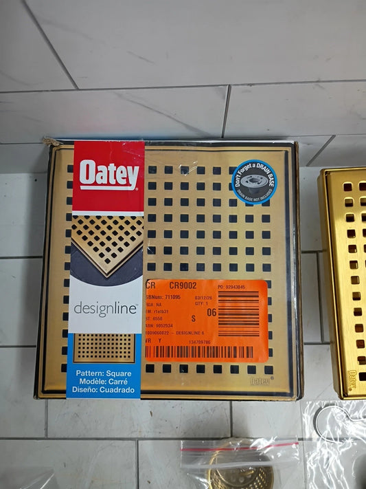 Oatey 7014325-TH Designline 6" x 6" Shower Drains Brushed Gold Square Pattern OB
