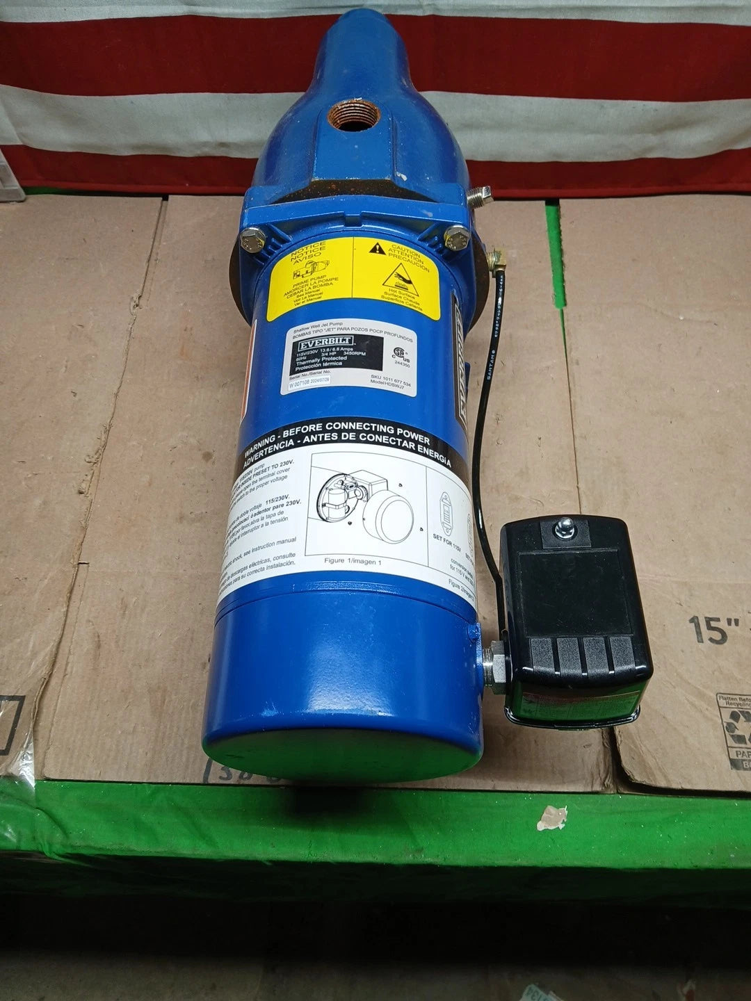 Everbilt 3/4 HP Cast Iron Shallow Well Jet Pump HDSWJ7 as is, For Parts