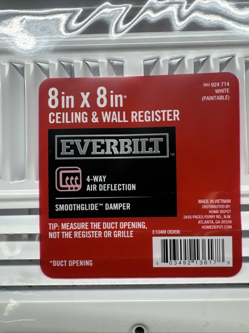 Lot Of 10 Everbilt 8X8 Ceiling or WallRegister 4 Way Air Deflection Smoothglide