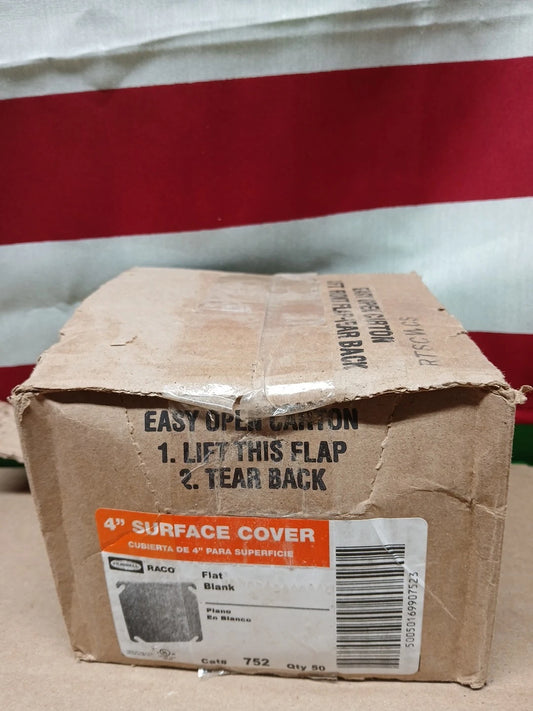(50) Hubbell RACO 752 4" Square Flat Blank Surface Covers.