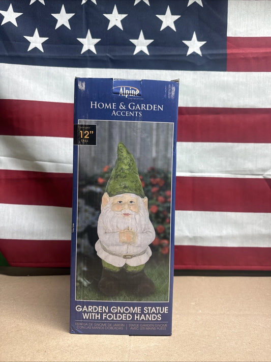 ALPINE 12" Tall Outdoor Garden Gnome Yard Statue Decoration –Playful Resin Gnome