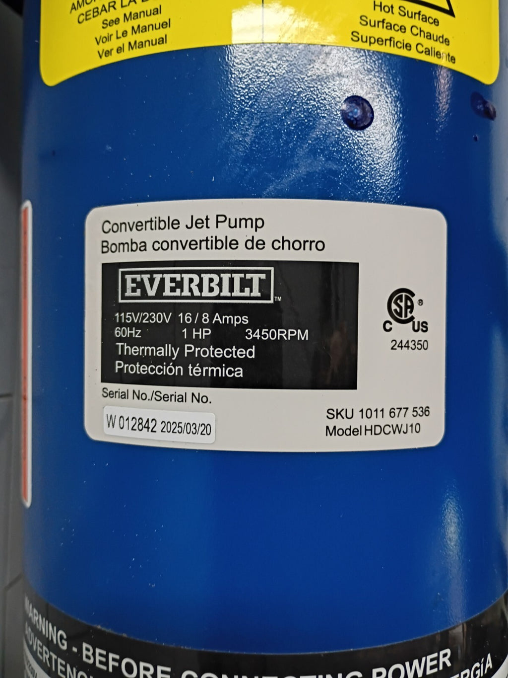 Everbilt 1 HP Professional Convertible Jet Pump. Read Description PARTS ONLY.