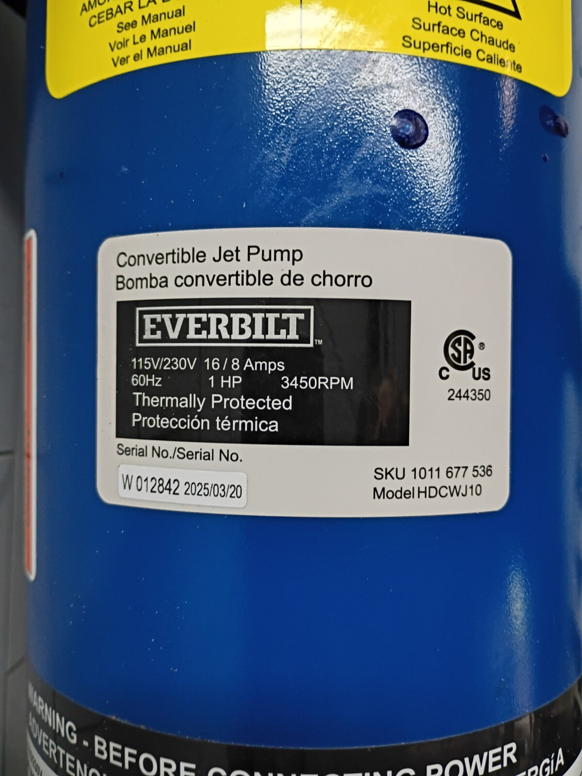Everbilt 1 HP Professional Convertible Jet Pump. Read Description PARTS ONLY.