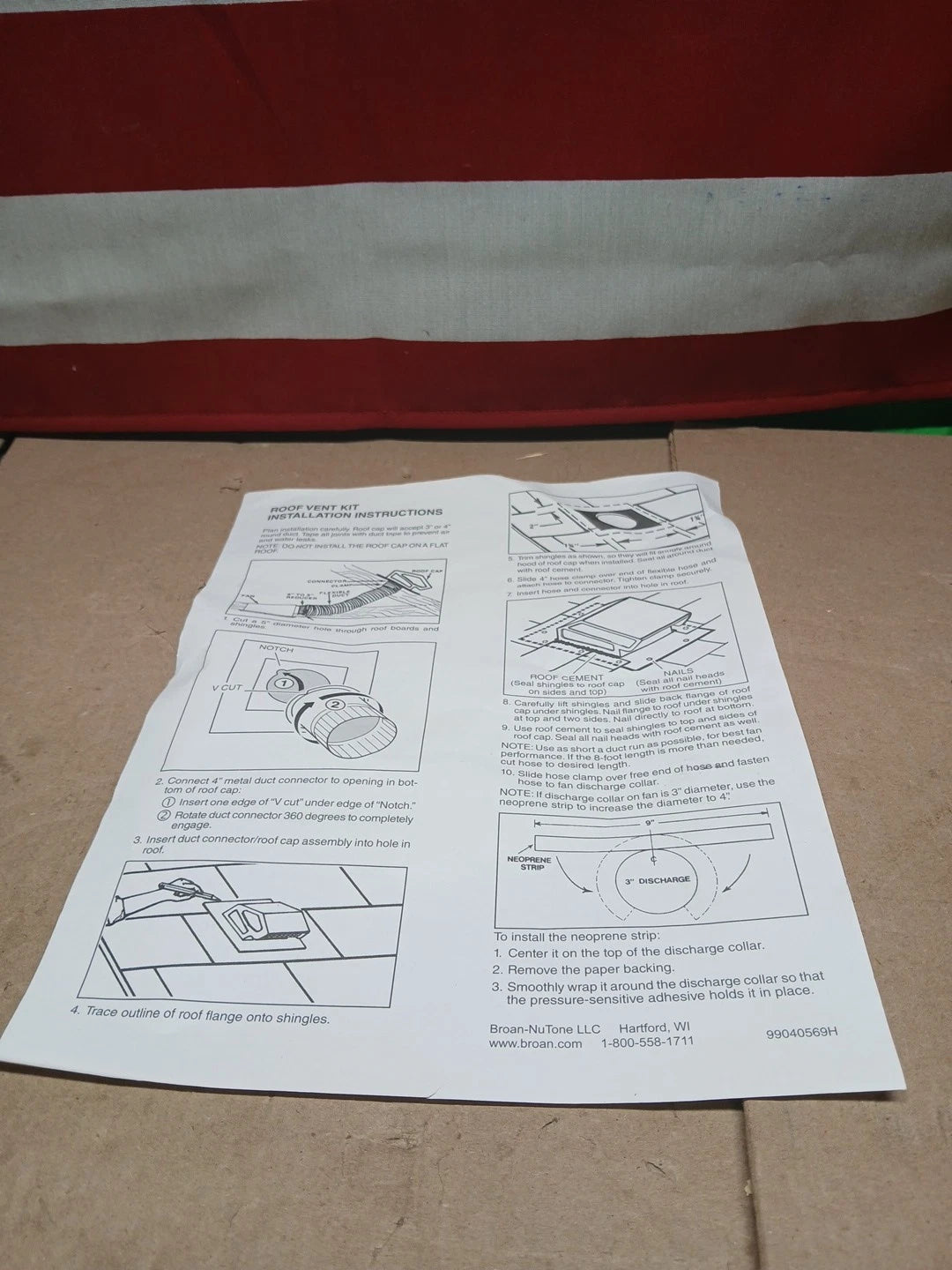 Broan NuTone RVK1A Roof Ducting Vent Kit For Exhaust Fan New Open Box