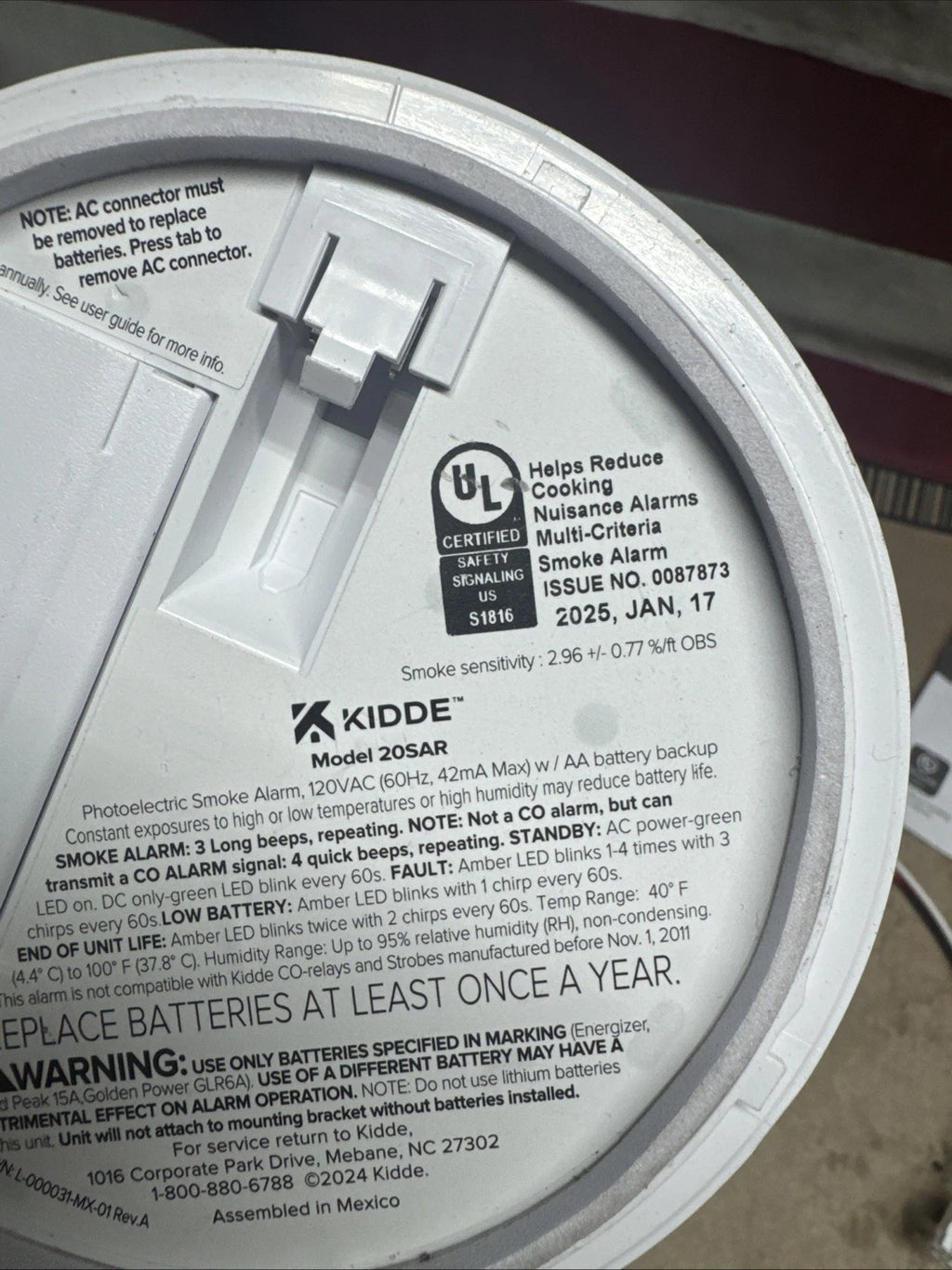 Kidde Detect Inter Connected Hardwired w/Battery Back-up Smoke Alarm Model 20SAR