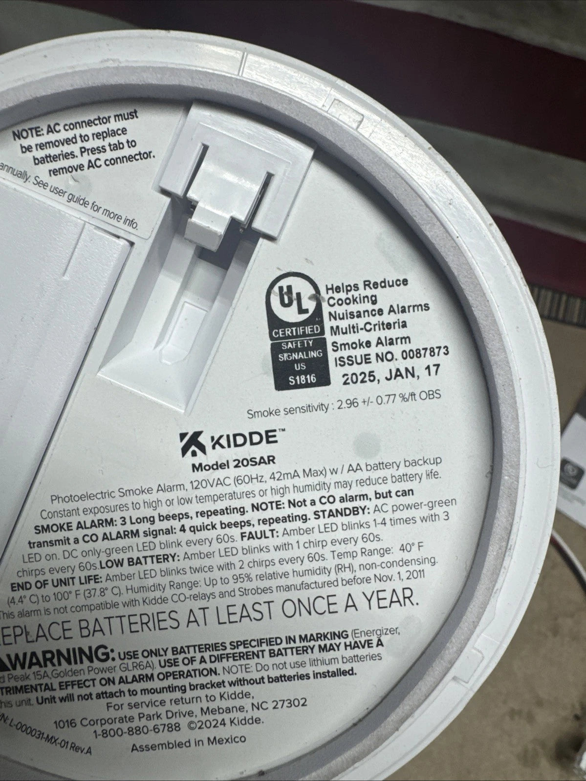 Kidde Detect Inter Connected Hardwired w/Battery Back-up Smoke Alarm Model 20SAR