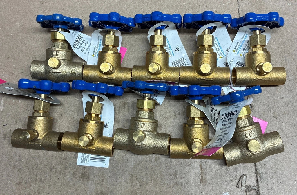 (QTY 10) Everbilt 869 142 Brass Stop & Waste Valves 1/2"