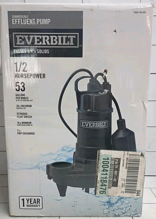 Everbilt HDEFR50W 1/2 HP Effluent Pump, Open Box,