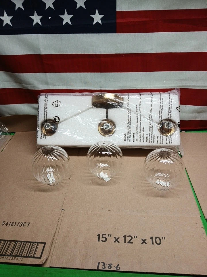 3 Light Bathroom Fixture Gold w Round Globes 20 Wide