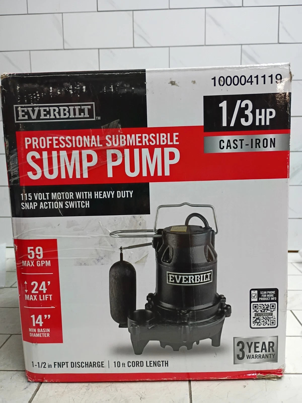 Everbilt 1/3 HP Cast Iron Submersible Sump Pump HDS30 NOB