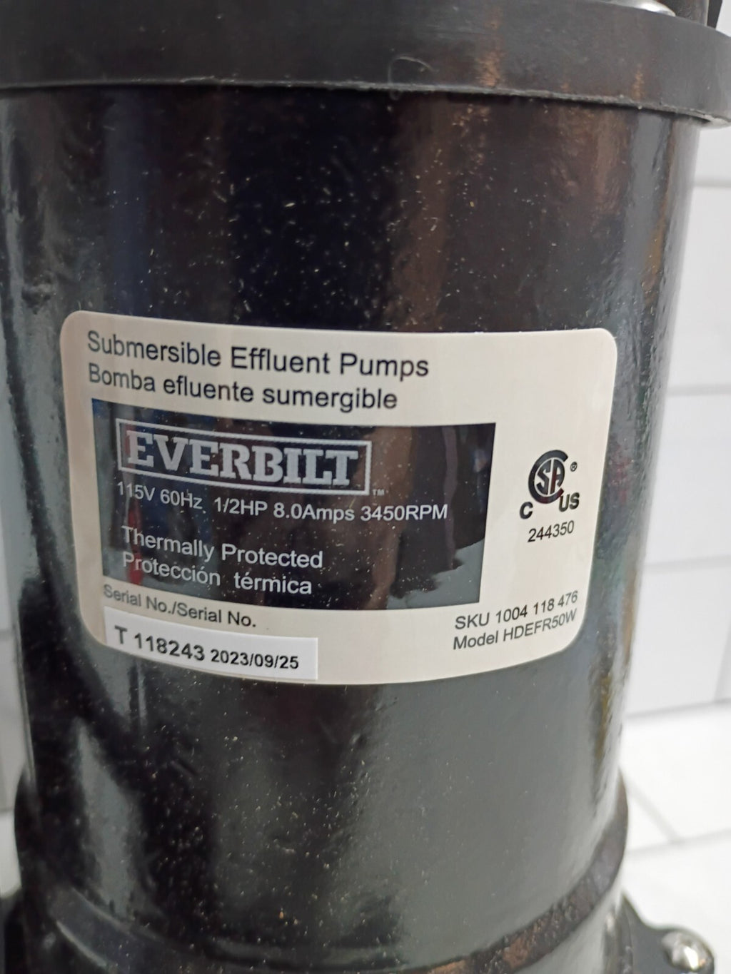 Everbilt HDEFR50W 1/2 HP Effluent Pump, Open Box.
