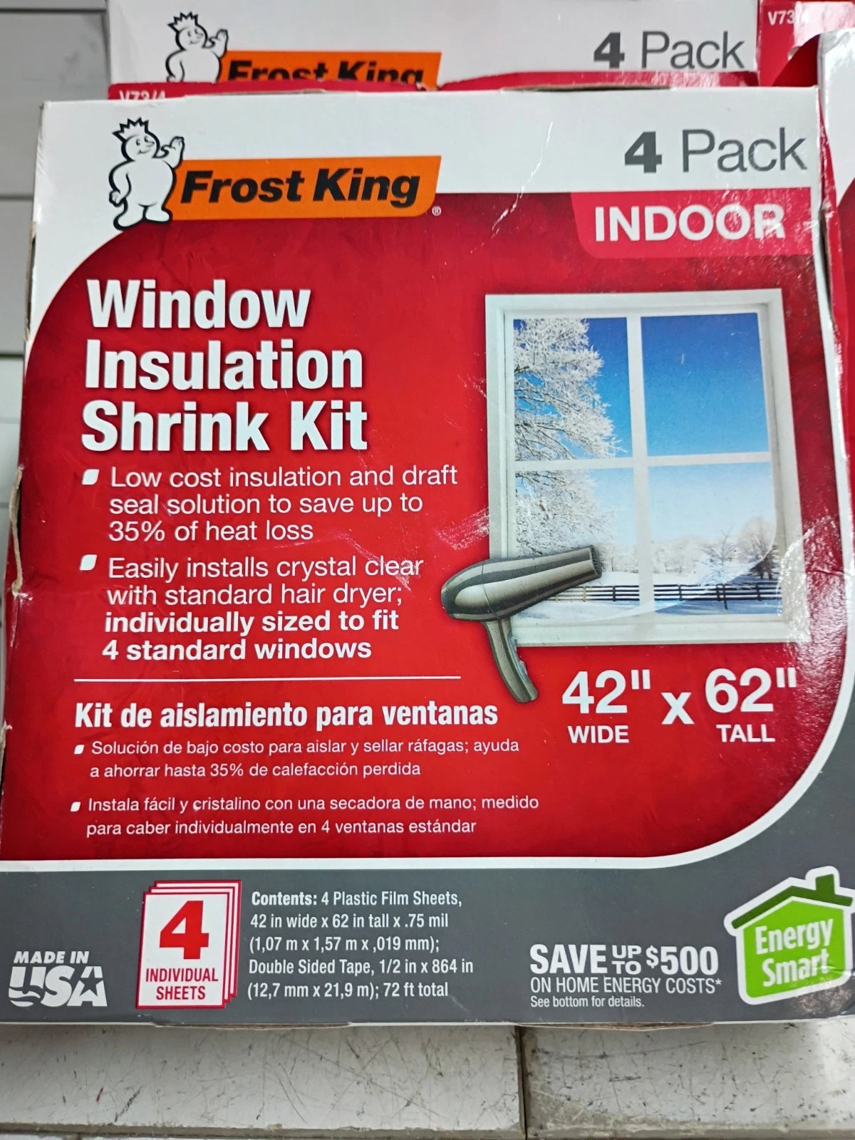 (LOT OF 10)4-PACKS Frost King Shrink Film Window KIT Clear Transparent 42" X 62"