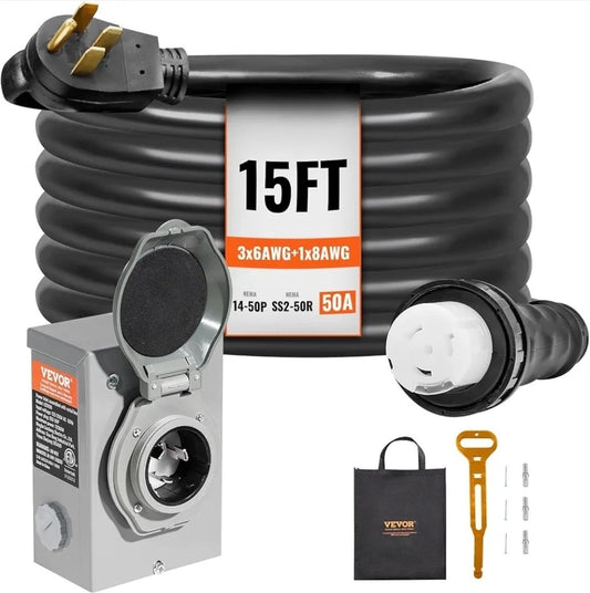 VEVOR 50 Amp Generator Cord and Power Inlet Box Kit, 25FT Generator Extension