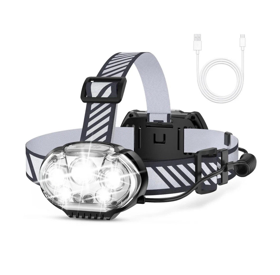 Rechargeable Headlamp, Ultra-Bright 5 LED Head Lamp with Red White Light,IPX4...