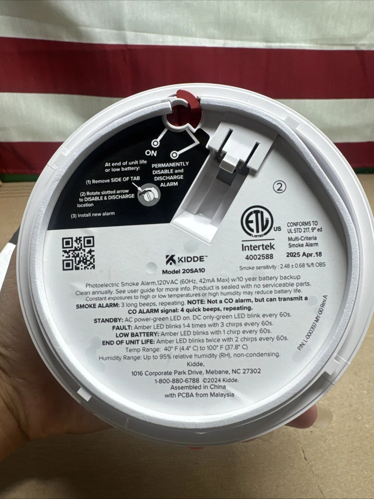 Kidde 20SA10 Hardwired Smoke Detector with Photoelectric sensor New Open Box