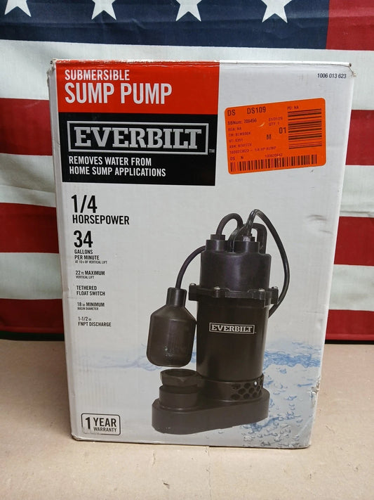 Everbilt 1/4 HP Aluminum Sump Pump w/ Tether Float Switch HDSP25W NEW OPEN BOX.