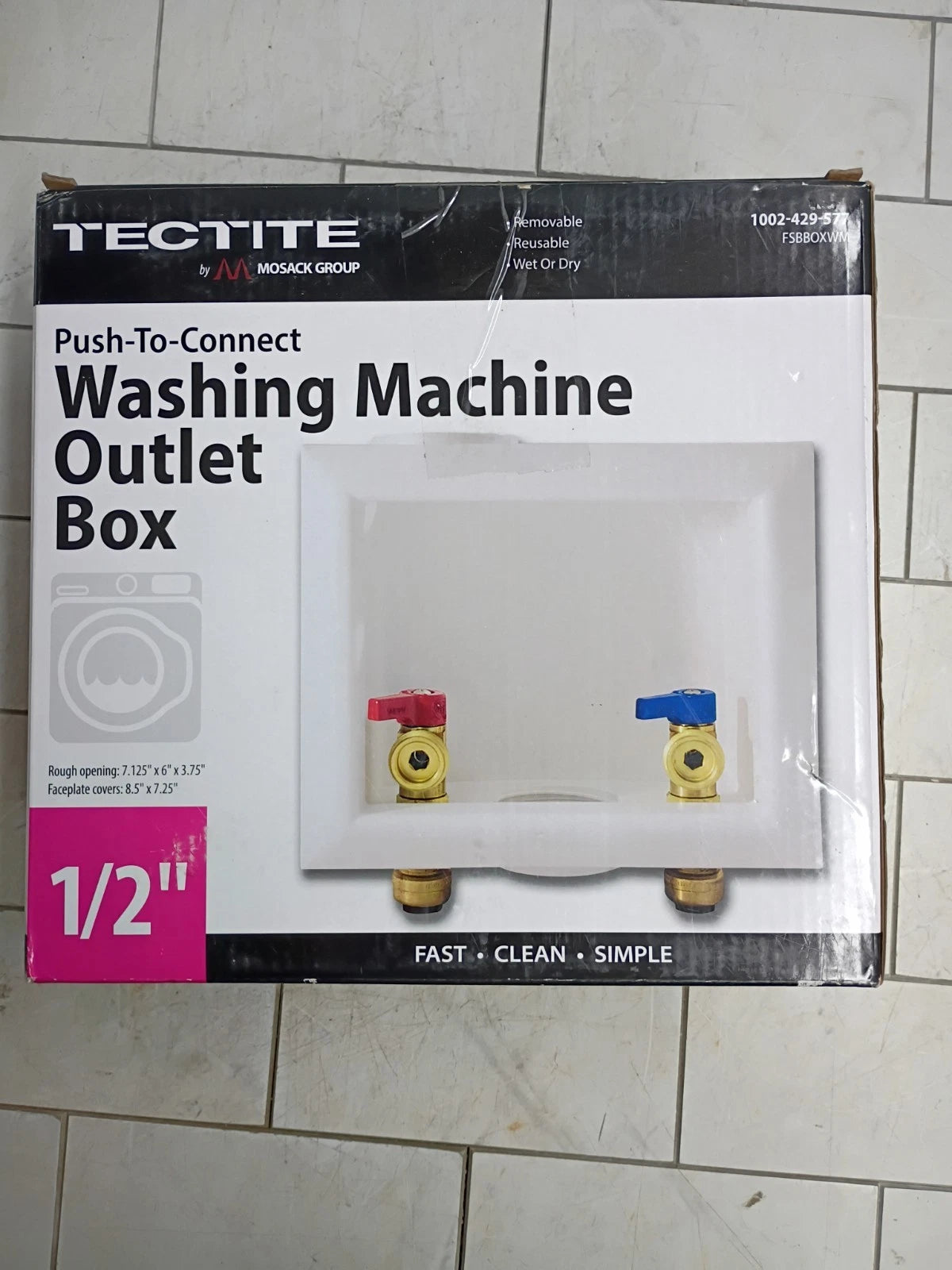 Tectite 1/2" Brass PTC Washing Machine Outlet Box, Model# FSBBOXWM Open Box