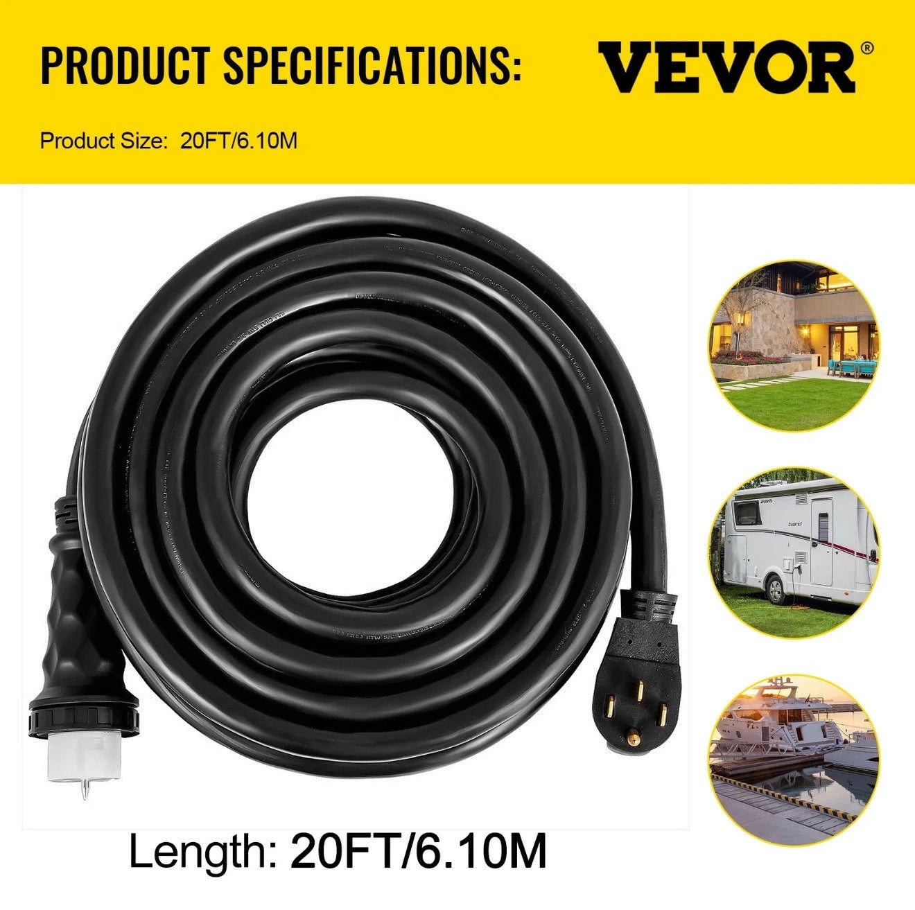 20 ft Generator Extension Cord 50 Amp N14-50P CS636 Locking Connector 20FT50ACZ