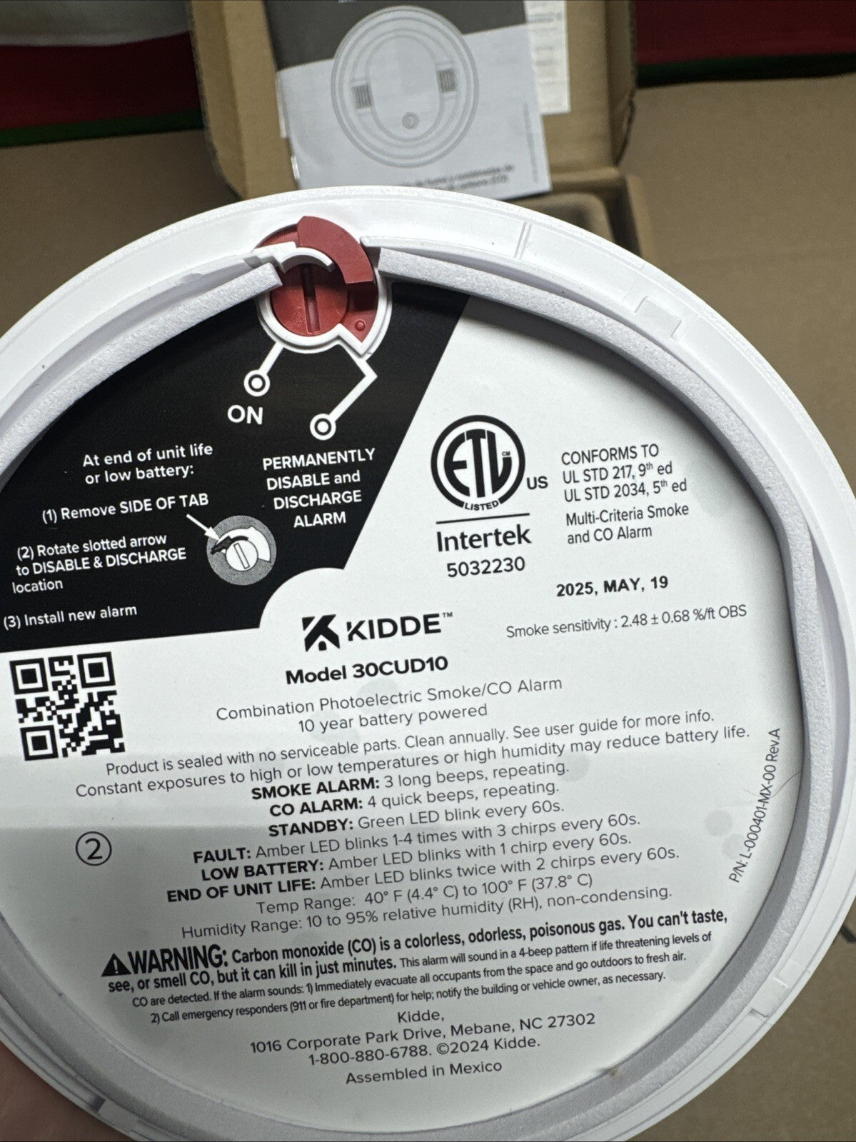 Kidde Smoke & CO Detector, 10-Year Battery, LED Warning Indicators 30CUD101!
