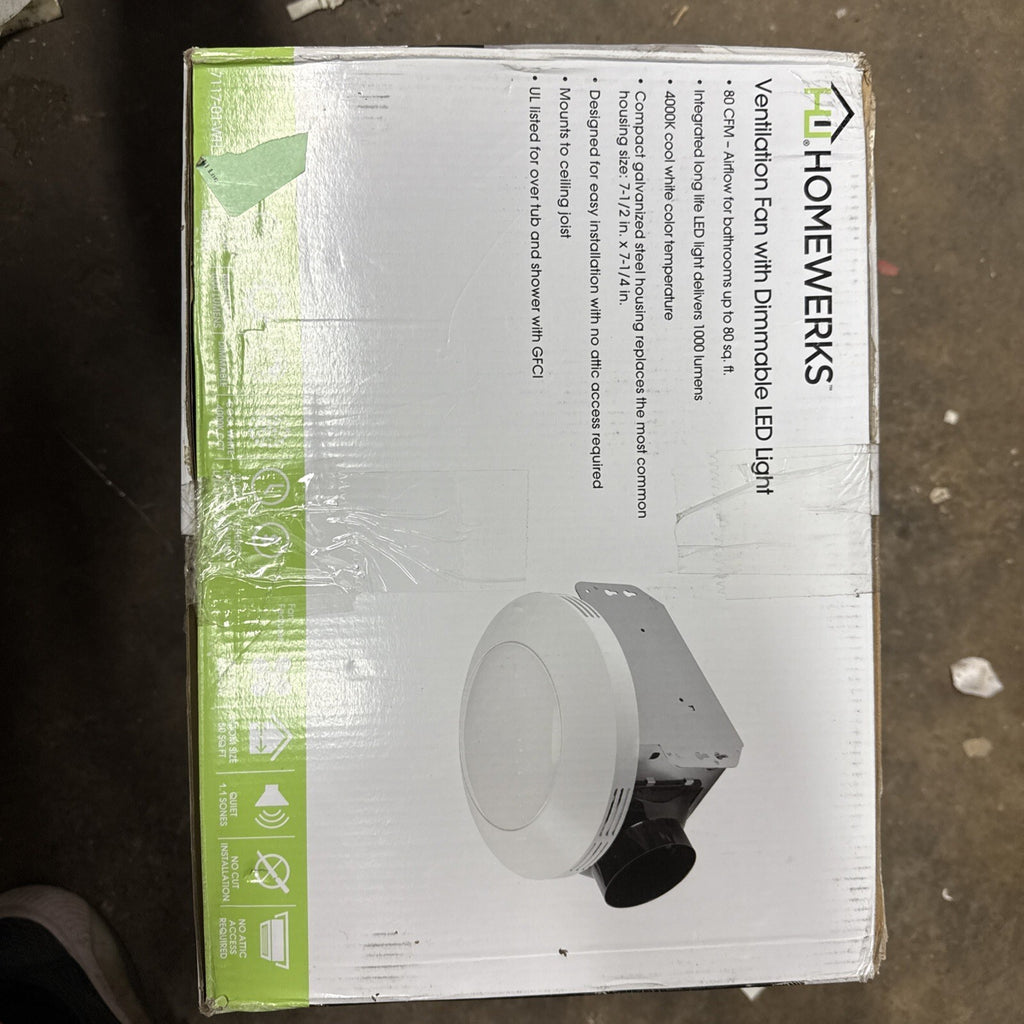Homewerks Bathroom Integrated LED Light Ceiling Mount Exhaust Ventilation 80 CFM