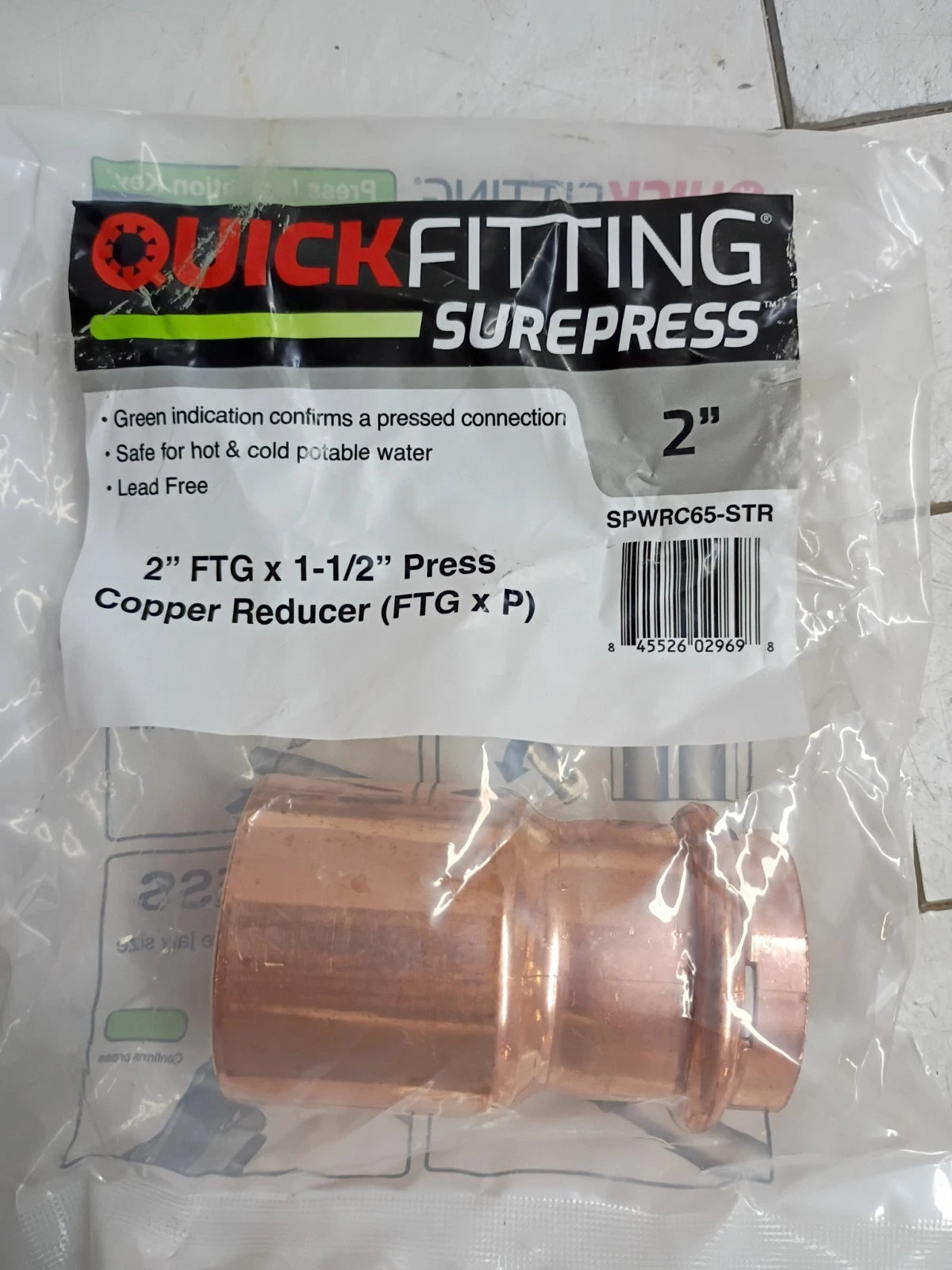 QuickFitting SurePress 2" FTG x 1-1/2" Press Copper Reducer New