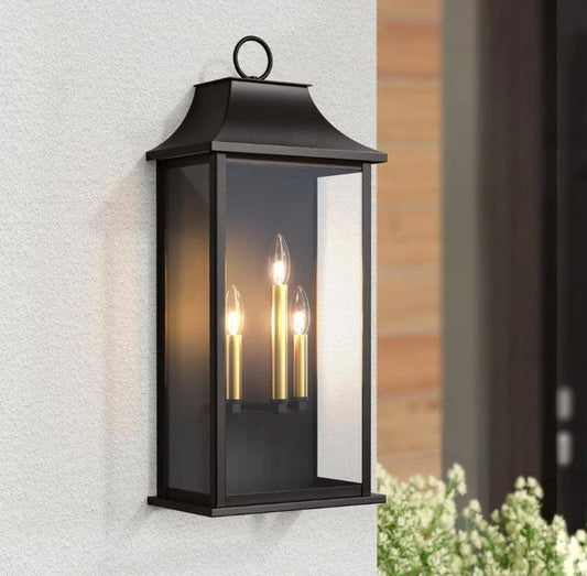 Decorators 25 in. 3-Light Black Traditional Dusk to Dawn Outdoor Hardwired Wall