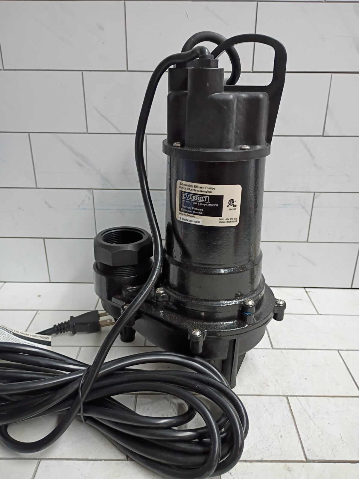 Everbilt HDEFR50W 1/2 HP Effluent Pump, Open Box.