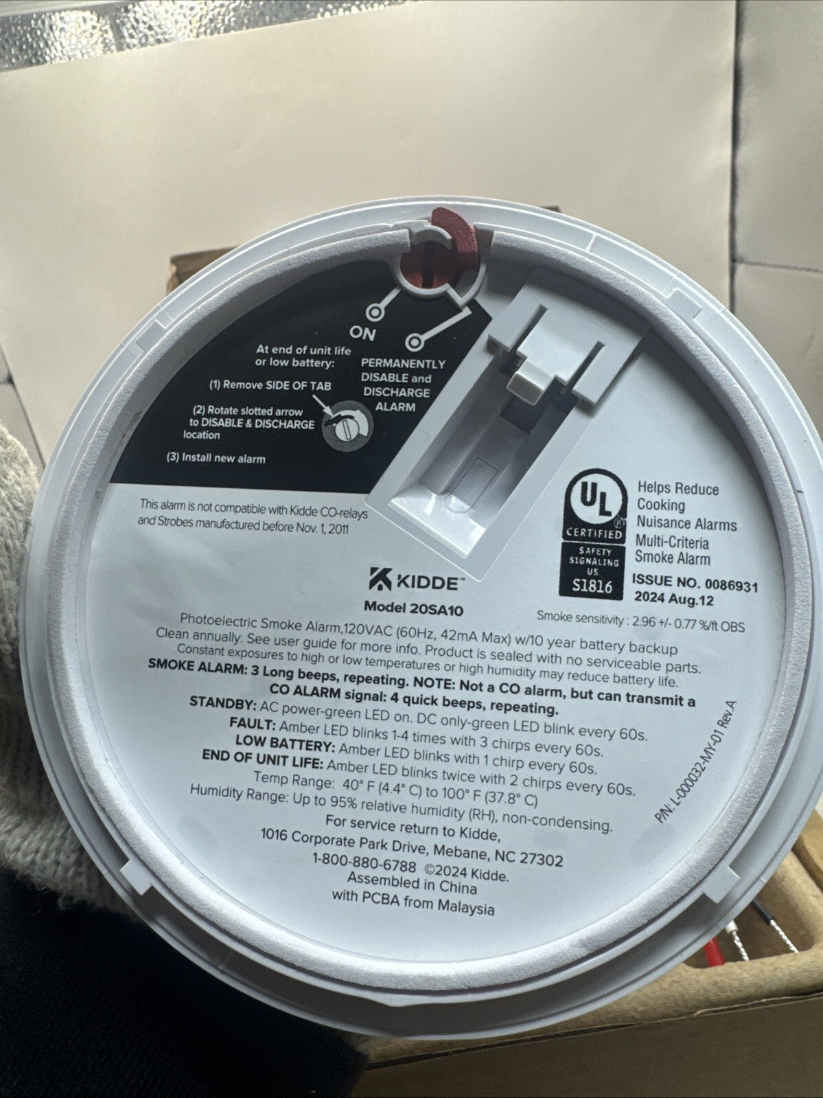 Kidde 20SA10 Hardwired Smoke Detector, 10-Year Battery, Interconnectable