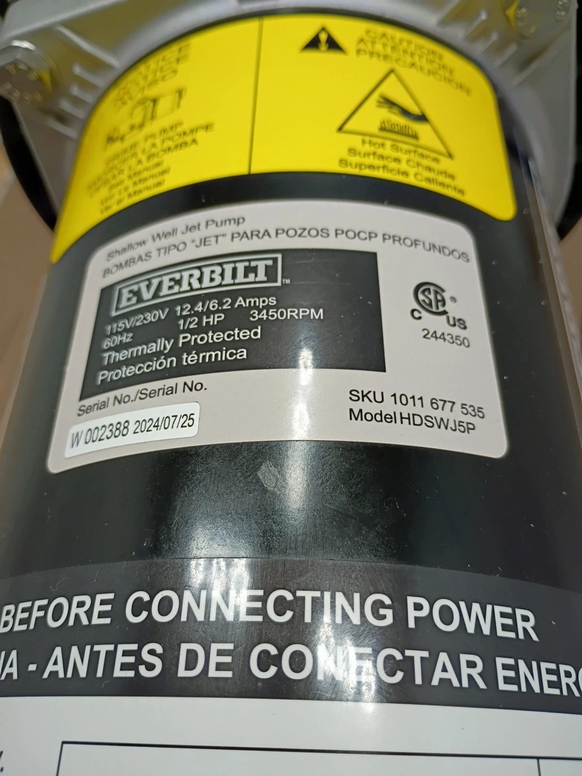 Everbilt 1011677535 1/2 HP Shallow Well Jet Pump New