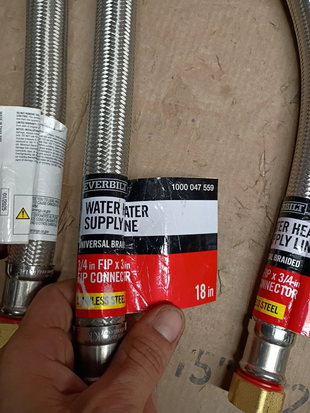 5pk Everbilt Water Heater Supply Line Stainless Steel 3/4" FIP x 3/4x 18", OB