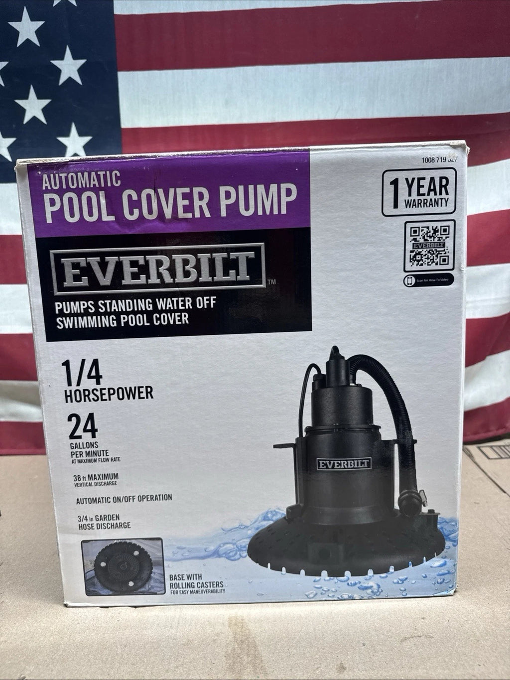 Everbilt 1/4 hp Submersible Pool Cover Pump Open Box