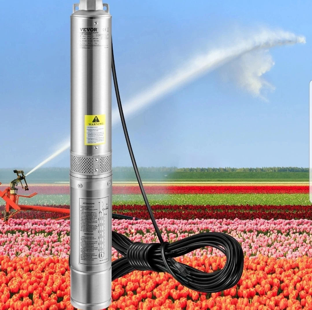 0.5HP Deep Well Submersible Pump 230V 28GPM 167ft Head 33ft Cord Stainless Steel