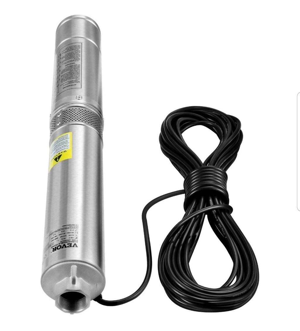 0.5HP Deep Well Submersible Pump 230V 28GPM 167ft Head 33ft Cord Stainless Steel