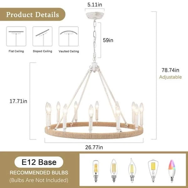 LWYTJO Calvin 12 Light White Candle Style Farmhouse Dimmable 27.5 Inches