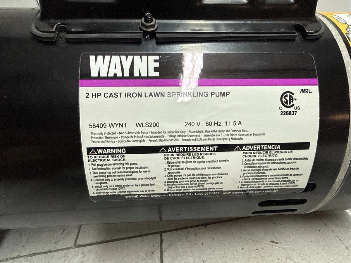 Wayne WLS200, 2 HP Permanent Lawn Irrigation Sprinkler Pump 240V Open Box