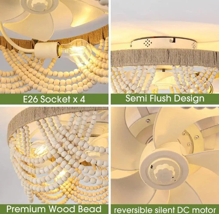 Flint Garden 20 in. Indoor 4-Lights White Boho Caged Flush Mount Ceiling Fan