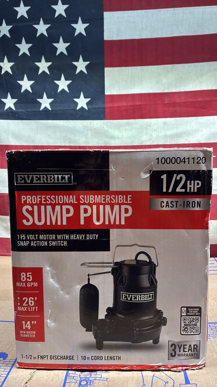 Everbilt HDS50 1/2 HP Cast Iron Pro Grade Submersible Sump Pump OPEN BOX.