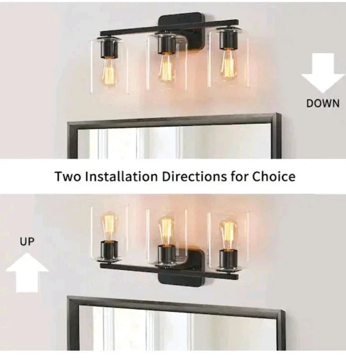 KAWOTI21 in. 3-Light Black Clemmon Vanity Light with Square Glass Shade