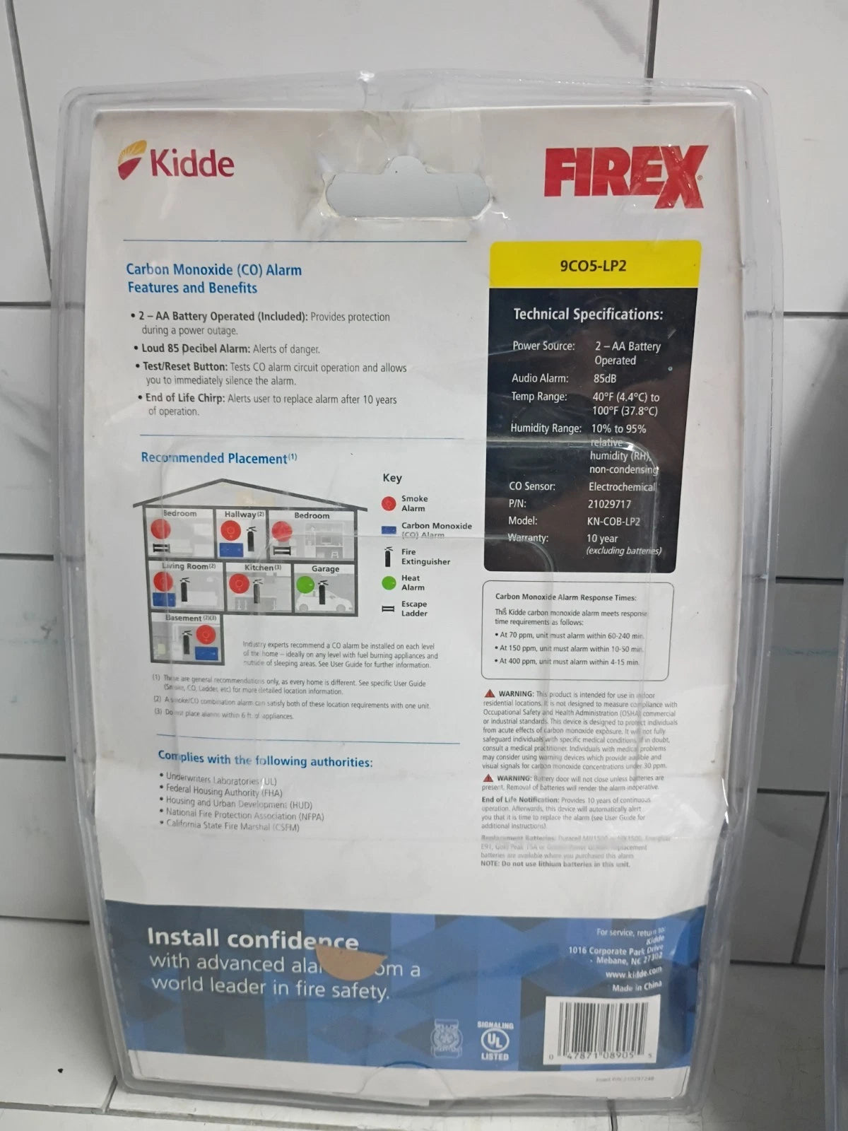 2pk/Kidde Firex Carbon Monoxide Detector, Battery Operated, CO Detector New