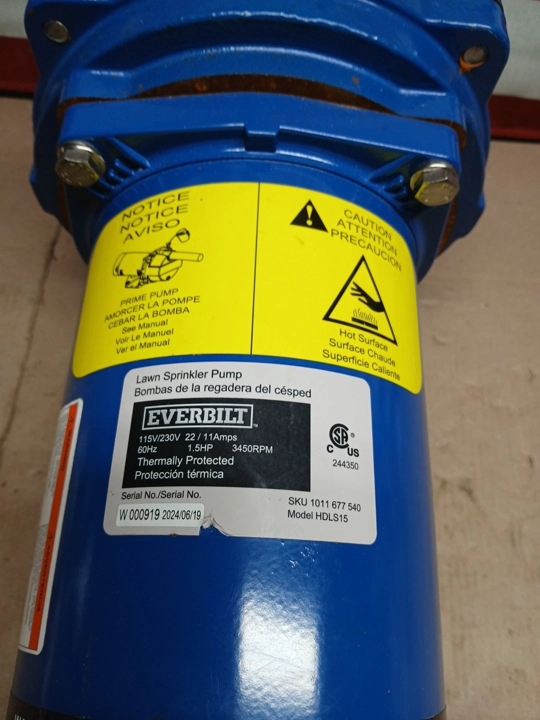 Everbilt 1-1/2 HP Cast Iron Lawn Irrigation Pump 115 /230 Dual Voltage FOR PARTS