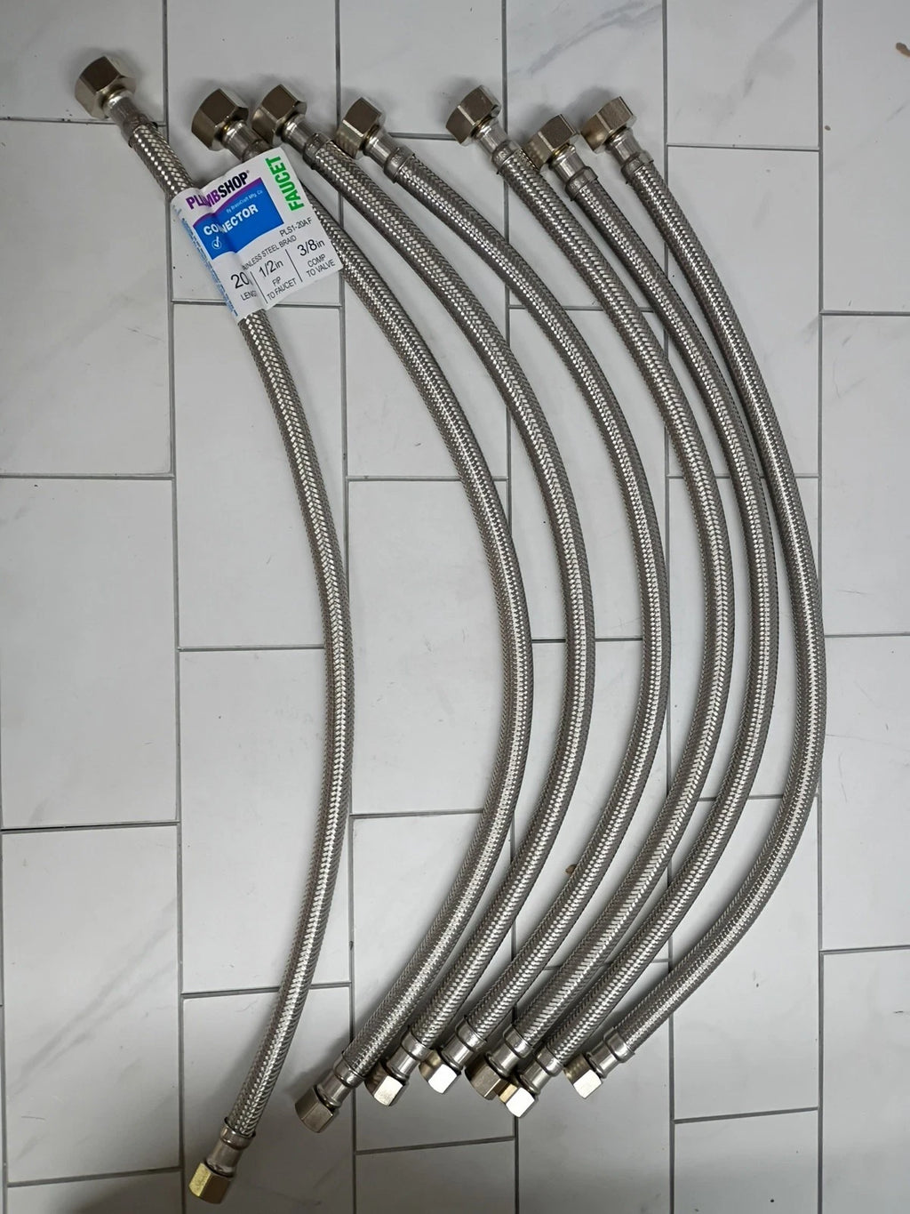 7pk 3/8 in. x 1/2 in FIP x 20 in Length Braided Stainless Steel Faucet connector