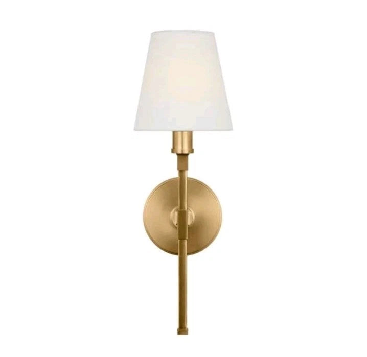 5.9" 1-Light Gold Wall Sconce with White Fabric Shade for Bathroom Hallway OB