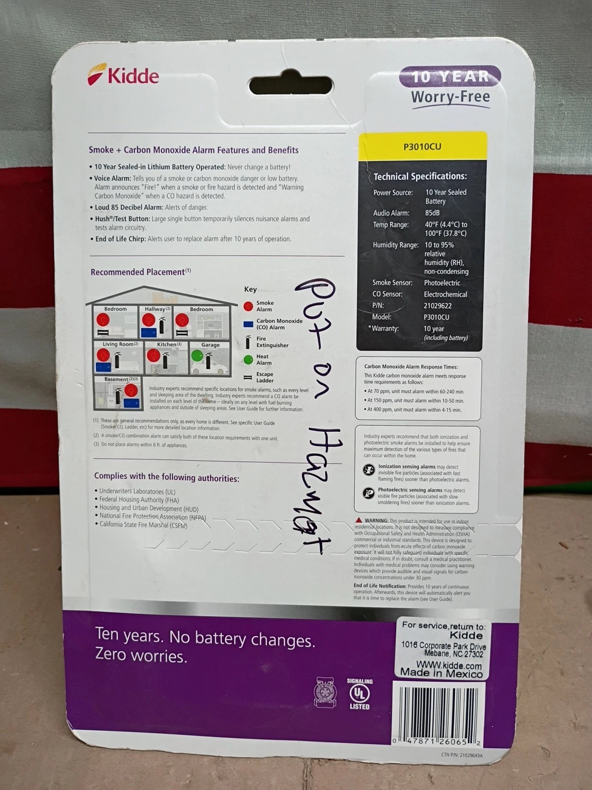 Combination Alarm Kidde, Smoke & Carbon Monoxide Detector, P3010CU, New in Box,,