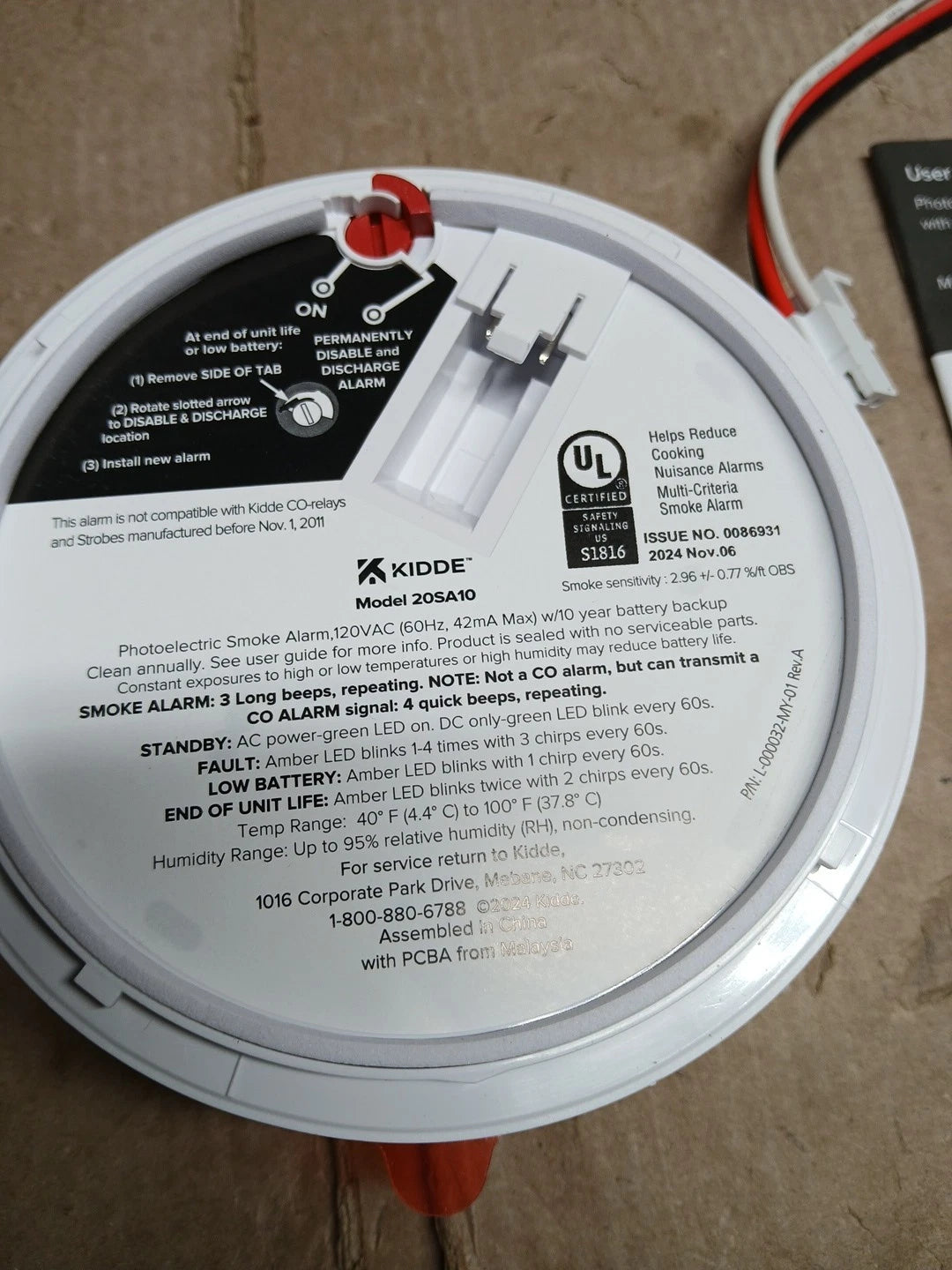 Kidde 20SD10 Smoke Alarm 10-Year Battery Photoelectric Detector White