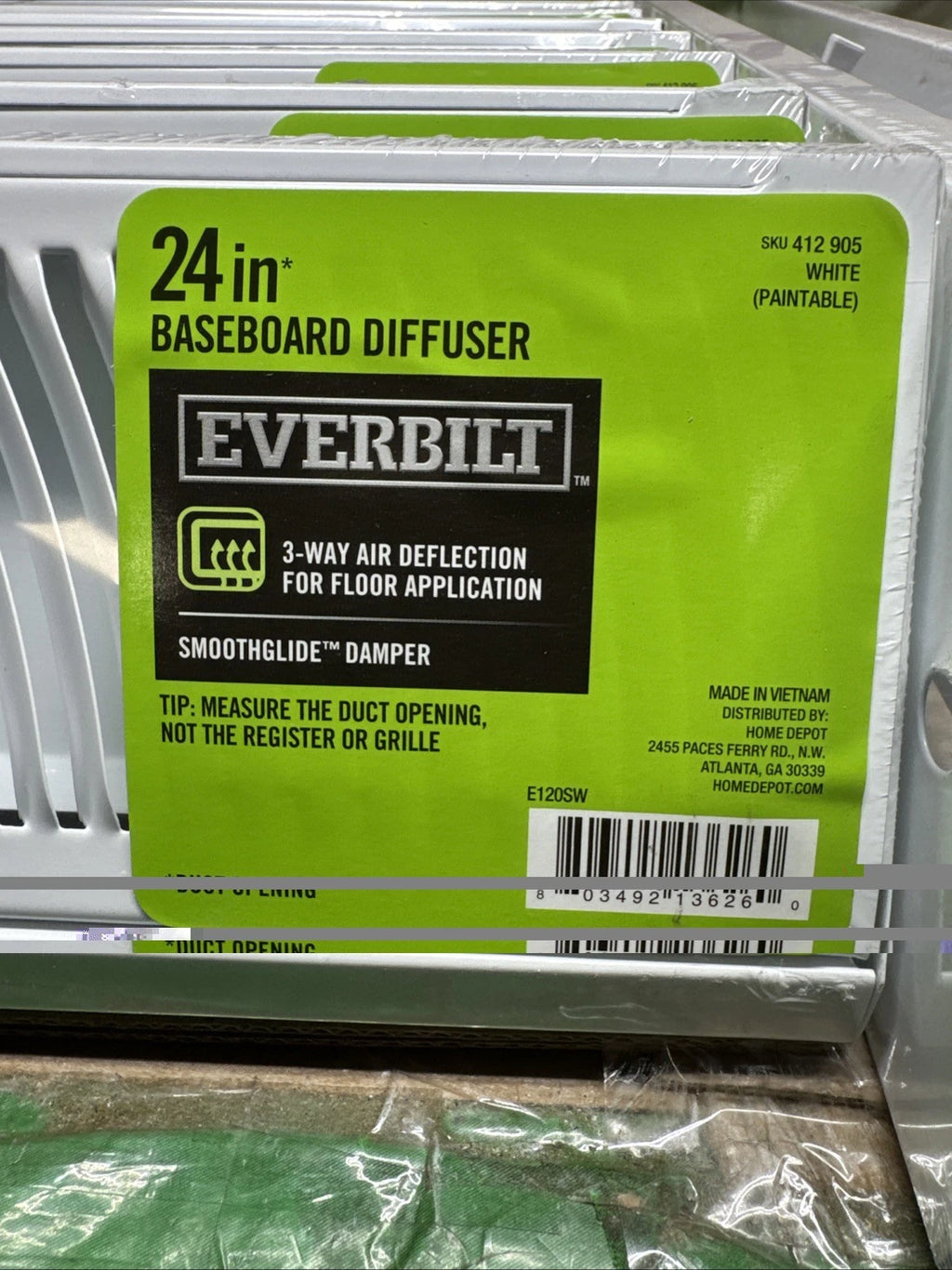 10-Pack Everbilt 24 in. 3-Way Steel Baseboard Diffuser Supply in White E120SW