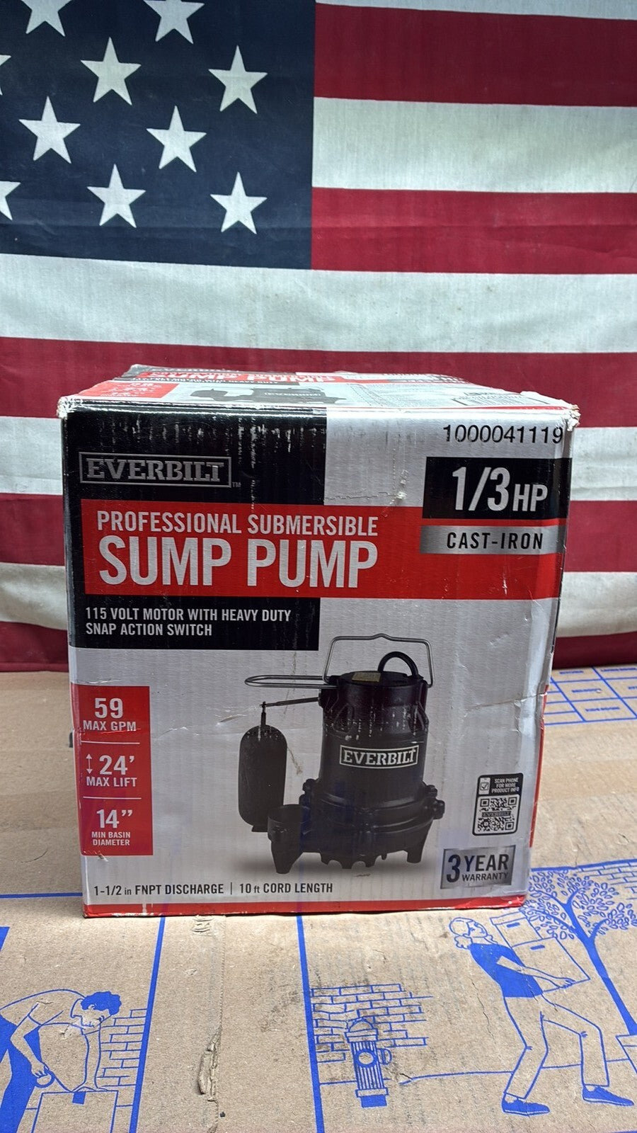 Everbilt HDS30 1/3 HP Cast Iron Submersible Sump Pump Open box
