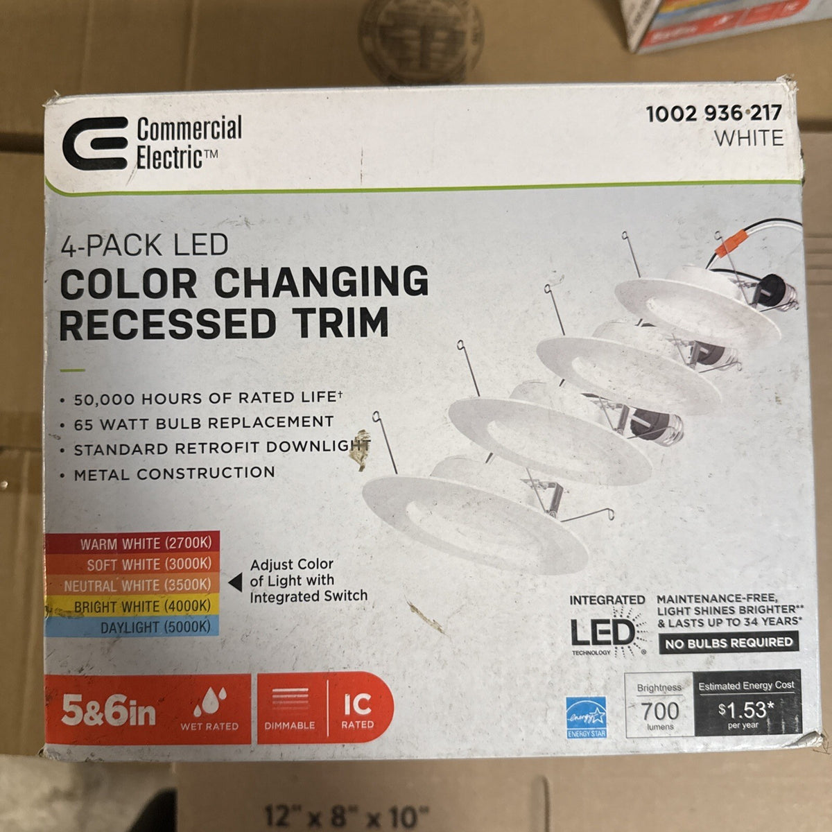 Commercial Electric 5/6" LED Recessed Retrofit Light Trim Selectable CCT 4-Pack.