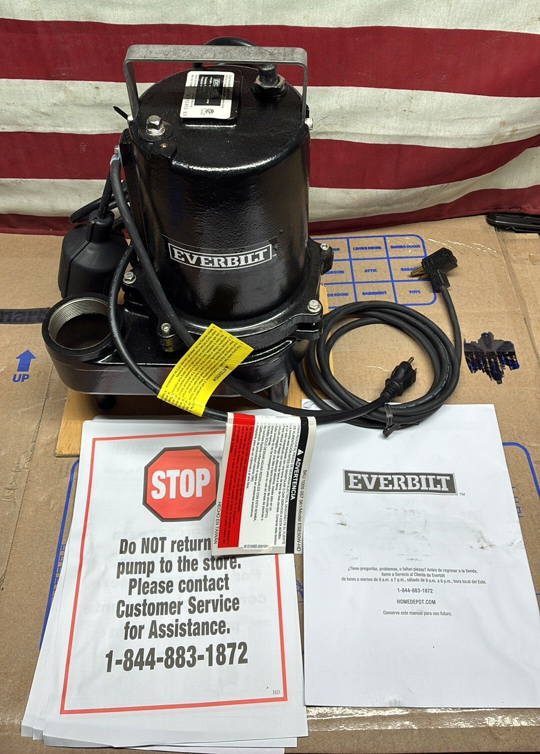 EVERBILT ESE50W-HD 1/2 HP 125GPM 115V Cast Iron submersible Sewage Ejector Pump