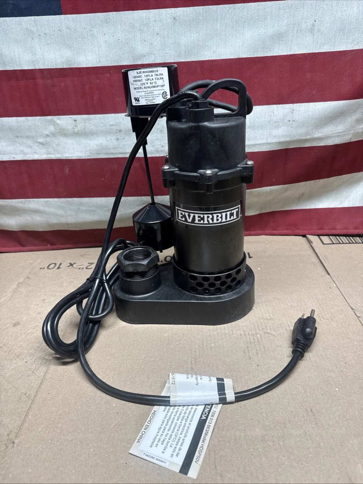 Everbilt HDSP50V 1/2 HP Submersible Sump Pump Thermoplastic Vertical., Open Box.